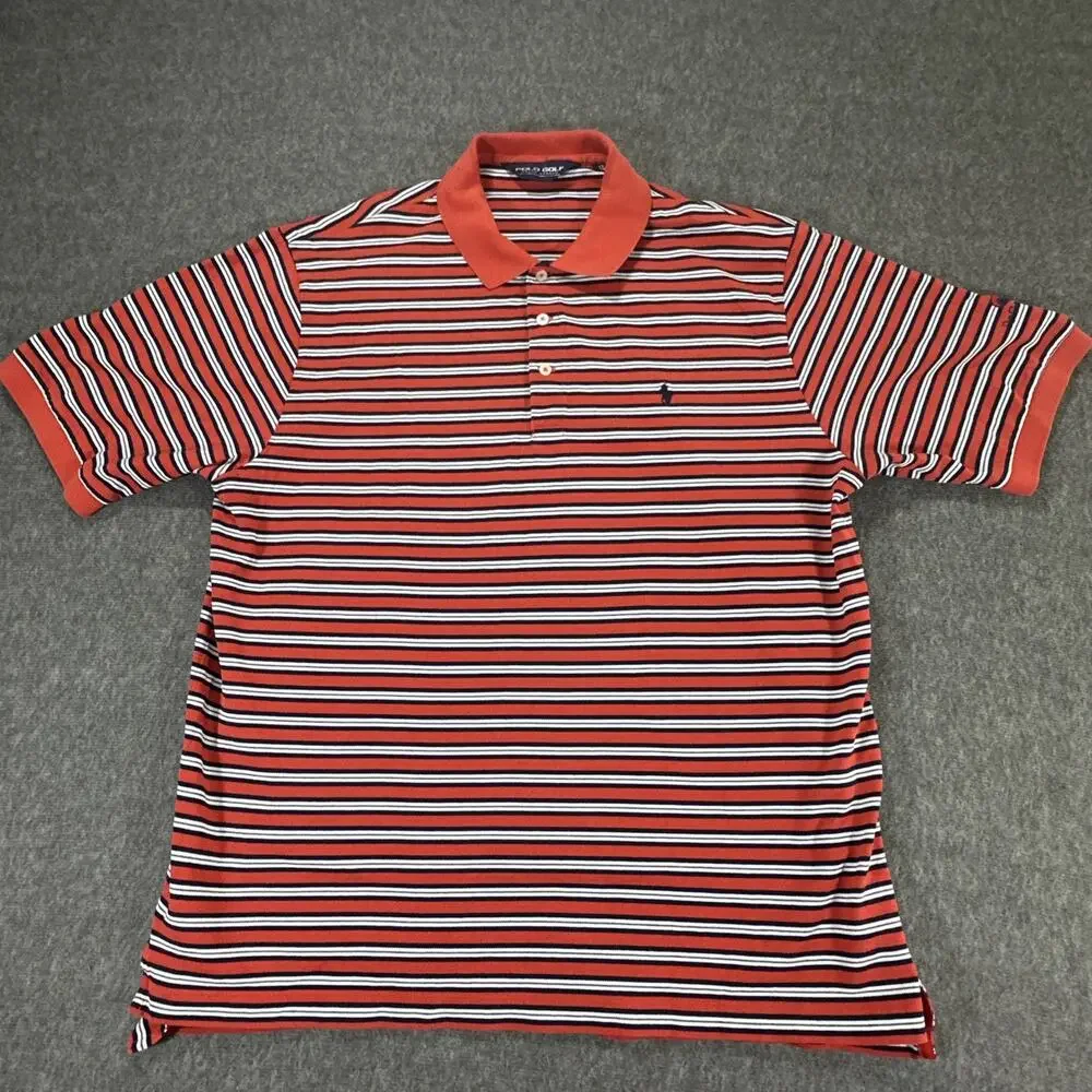 Polo Golf‎ Ralph Lauren XL Orange Stripe Pima Cotton Polo Rio Grande Club Logo